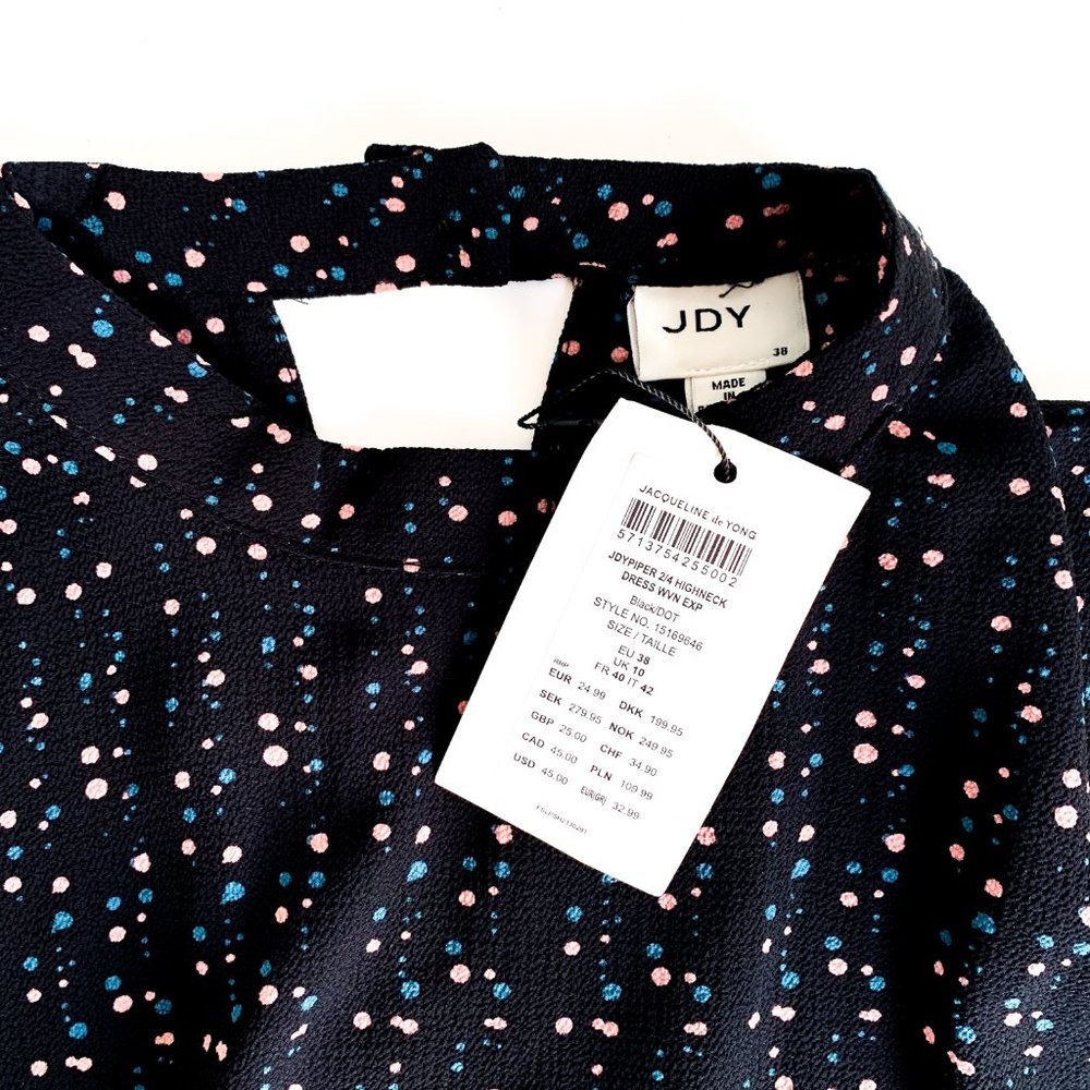 NWT jacqueline de yong piper 2/4 dress black dot 8 - Picture 3 of 10